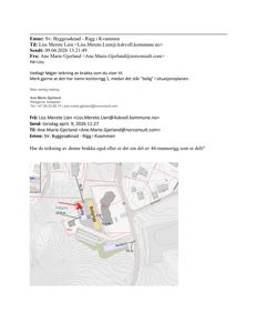 Situasjonsplan som viser tomt, bygninger og omgivelser med mål og høyder.