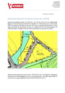 Situasjonsplan som viser tomtedeling, byggegrenser og arealoppdelinger (B5, B7) for Bruholmen BT2.