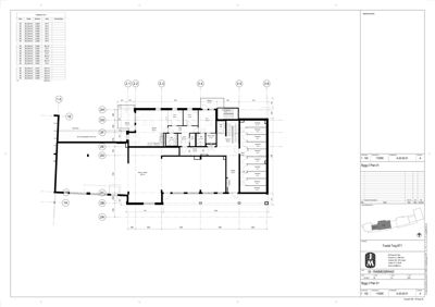 Etasjeplan (Bygg 2 Plan 01) som viser romfordeling, veggposisjon og dimensjoner.