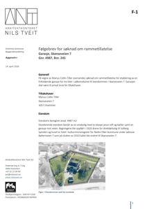 Fotografi av eiendom sett fra nordside, inkludert eksisterende enebolig og garasje.