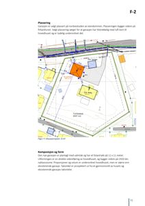 Situasjonsplan som viser plassering av ny garasje i forhold til eksisterende hus og tomtegrenser.