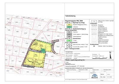Reguleringsplan som viser tomtedeling, arealbruk og infrastruktur for et område i Volda kommune.