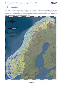 Kart over Vestlandet i Norge som viser lokalisering av prosjekter (blå prikker) og Skrið-kontorer (hvit sirkel) i forhold til naturfareområder.
