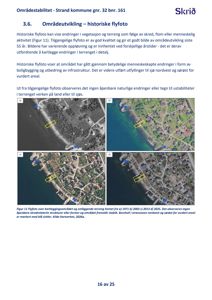 Historiske flyfoto over et kystområde fra ulike år (1971, 2003, 2013, 2025) som viser endringer i vegetasjon, terreng og bebyggelse.