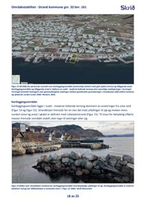 Fotografier av et kystområde med hus, havn og steinmurer, inkludert et luftfoto og et nærbilde av strandlinjen.