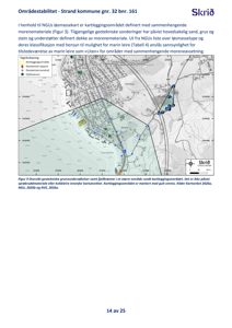 Kart som viser et kartleggingsområde i Strand kommune med overlagte geotekniske data, sonderinger og fjellbranner.