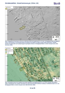 Kart over et område i Strand kommune som viser terrengform (DTM) og helning for å kartlegge områdestabilitet.