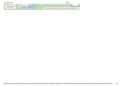 Et digitalt kart (NORKART) som viser et geografisk område med terrengform, vann og infrastruktur.