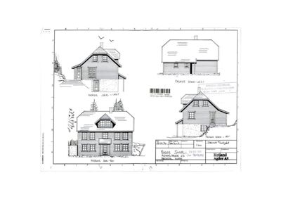 Fasadetegning som viser bygningens utsyn fra fire ulike vinkler (Sør-Vest, Nord-Vest, Sør-Sør og Nord-Nord-Vest).