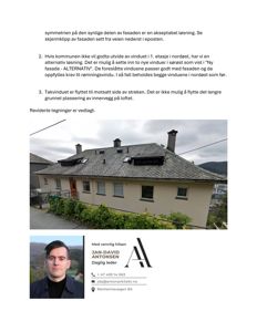 Fotografi av en eksisterende bygning (hus) sett fra siden, med teksten over og underskrift under.