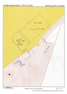 Situasjonsplan som viser eiendomsgrenser, areal (ByA, Nybygg), eksisterende vann- og pukkabilag, samt en planlagt byggeplass.