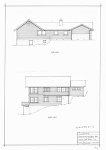 Fasadetegning som viser bygningens utsyn mot sørvest og nordvest.