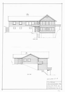 Fasadetegning som viser bygningens utsyn mot nord-øst og syd-øst.