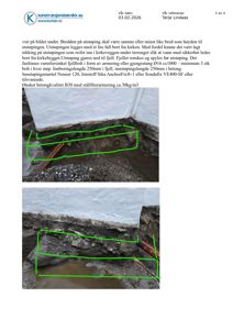 Fotografier av en utstøpingsarbeid ved en bygning (kirke), med grønne markeringer som viser utstøpingsområdet.