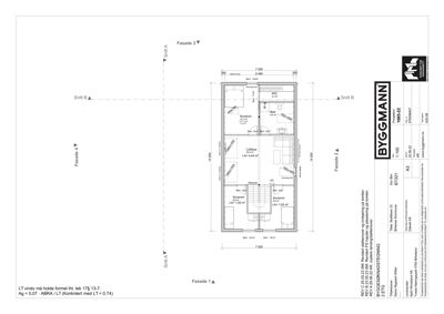 Etasjeplan (2. etg) som viser romfordeling, dimensjoner og snittreferanser.