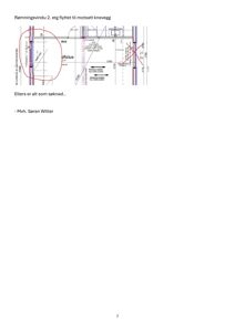 En teknisk detaljtegning som viser en rømningsvindu i 2. etasje flyttet til motsatt knevegg, med konstruksjonsdetaljer og notater.