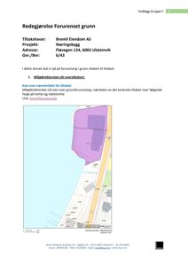 Et kart over et område som viser eiendomsgrenser (Gnr./Bnr.) og en forurenset grunn (markert med lilla).