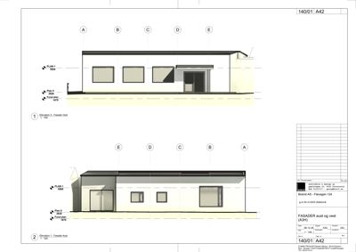 Tegning som viser fasadeopprikk for bygningens øst- og vestside.