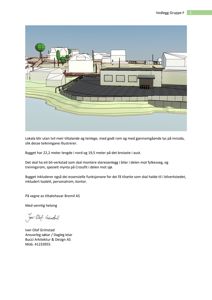 3D-visualisering av et byggprosjekt sett fra en vinkel som viser fasade og omgivelser.