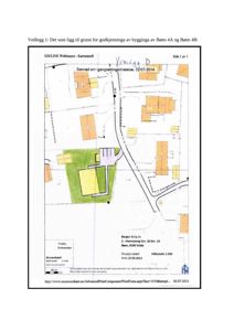 Situasjonskart som viser bygningenes plassering i forhold til veier og grunneiergrenser.