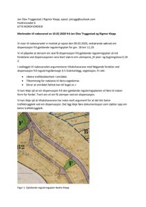Bildet viser en gjeldende reguleringsplan (tomtekart) for Nedre Klepp, som er inkludert som vedlegg i en nabovarsel.
