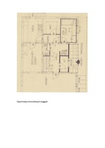 Etasjeplan (rominndeling) med rombetegnelser, døråpninger og mål.