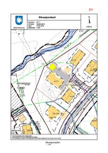 Situasjonsplan som viser eiendom 4/111, naboeiendommer, veger, vann og topografi.
