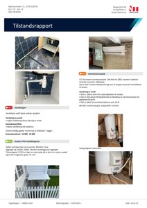 Fotografier fra en tilstandsrapport som viser installasjoner av varmtvannstank, ventilasjon og varmeaggregat.