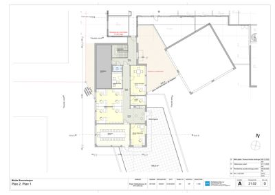 Etasjeplan (Plan 2) for 'Modde Brannstasjon' som viser romfordeling, dører, vinduer og fasader.