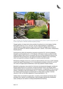 Fotografi av en hage med et tilbygg, en rød vegggjerde og trapp opp til hovedhuset.