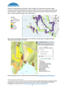 Kart som viser funksjonell strandsone, bygningsplassering og arealbruk i et geografisk område.