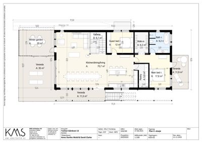 Etasjeplan (Plan 2. etasje) som viser romfordeling, arealer og dimensjoner for et hus.