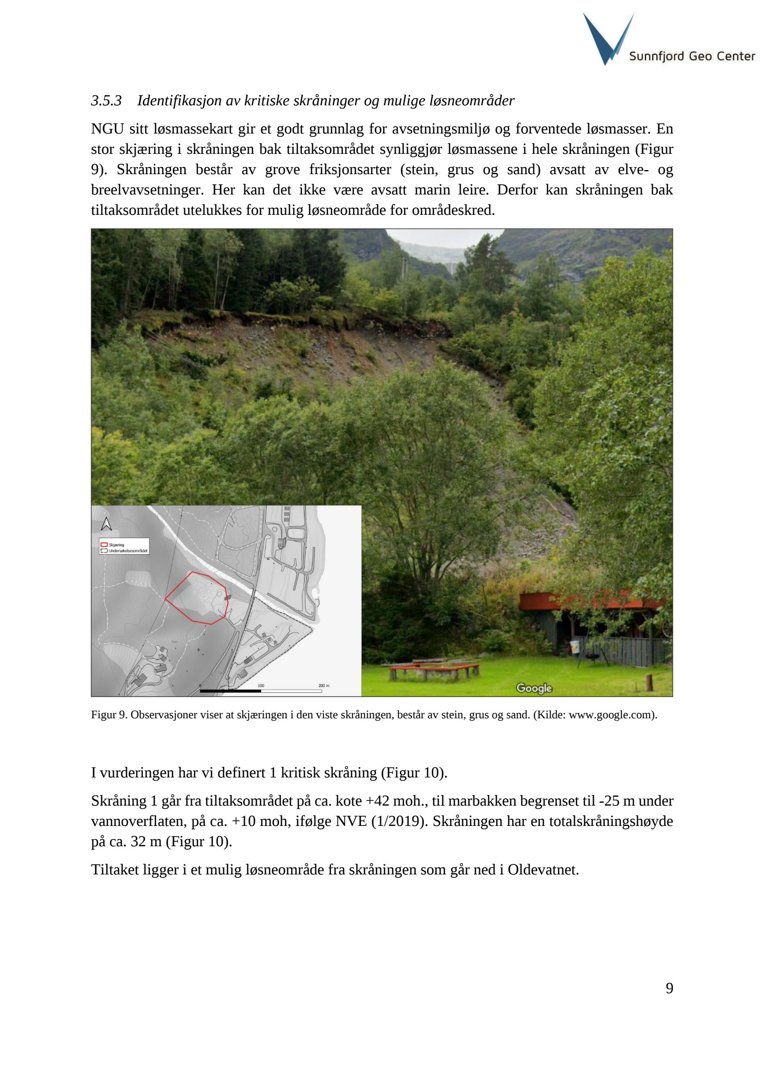 Fotografi av en skråning med stein, grus og sand, inkludert en mindre kartutsnitt i venstre side.