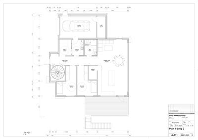 Etasjeplan (Plan 1) for en bolig, som viser romfordeling, dimensjoner og møblering.