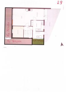 Etasjeplan for 2. etasje med romfordeling (stue, soverom, kjøkken, vaskerom, gang) og merking av nye terasser og tilbygg.