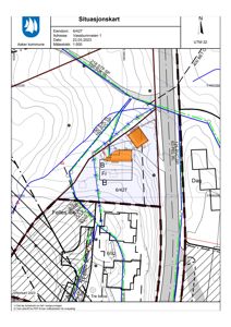 Situasjonskart som viser eiendommen 6/427 med adresse Vassbunneveien 1, inkludert topografi, veioppsett og nabolag.