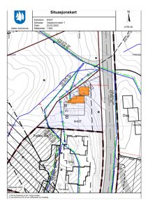 Situasjonskart som viser eiendomsnummer 6/427, adressen Vassbunneveien 1, med topografi, vegforhold og naboeiendommer.
