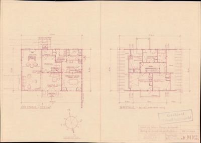Bildet viser etasjeplaner for en bygning, med romfordeling og mål for 1. og 2. etasje.