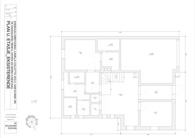Etasjeplan (PLAN U) for eksisterende hus, som viser romfordeling, dører, vinduer og mål.
