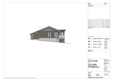 Fasadetegning som viser bygningens utseende fra vest.