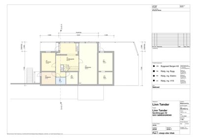 Etasjeplan (1. etasje) som viser romfordeling, arealer og dimensjoner for en bygning.