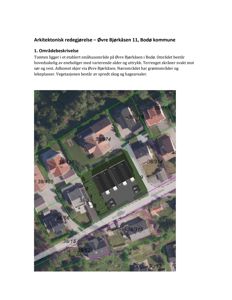 Flyfoto av et område med eksisterende hus og en planlagt tomt (markert med grønn linje) for en ny bygning.