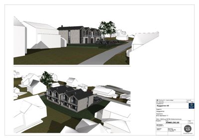 3D-visualisering (rendering) av et boligprosjekt med omgivelsene.