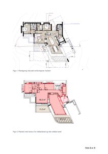 Bildet viser to plantegninger (Figur 1 og Figur 2) som illustrerer romfordeling, mål og areal for en bygning.