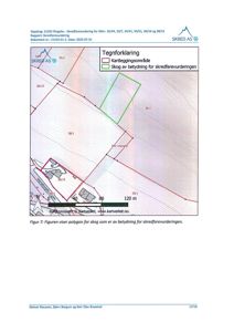 Kart som viser eiendomsgrenser (grunnstykke), skogspolygoner og topografi for et skredfarevurderingsopdrag.