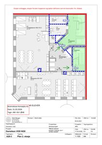 Etasjeplan (Plan 2. etasje) som viser romfordeling, arealer og brannskissekonsept.