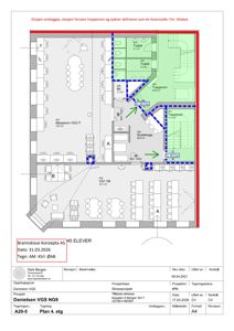 Etasjeplan for 4. etasje i et bygg, som viser romfordeling, arealer og ombygginger.
