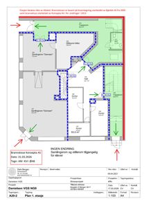 Etasjeplan (Plan 1. etasje) som viser romfordeling, arealer og funksjoner i bygningen.