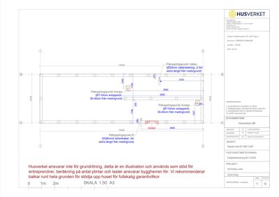 Etasjeplan (grunntegning) med mål, inngangsplassering og påkoplingspunkter for vann og avløp.