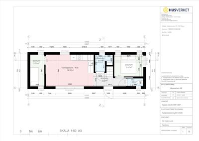 Etasjeplan (1. etasje) for en bolig med romfordeling, mål og arealopplysninger.